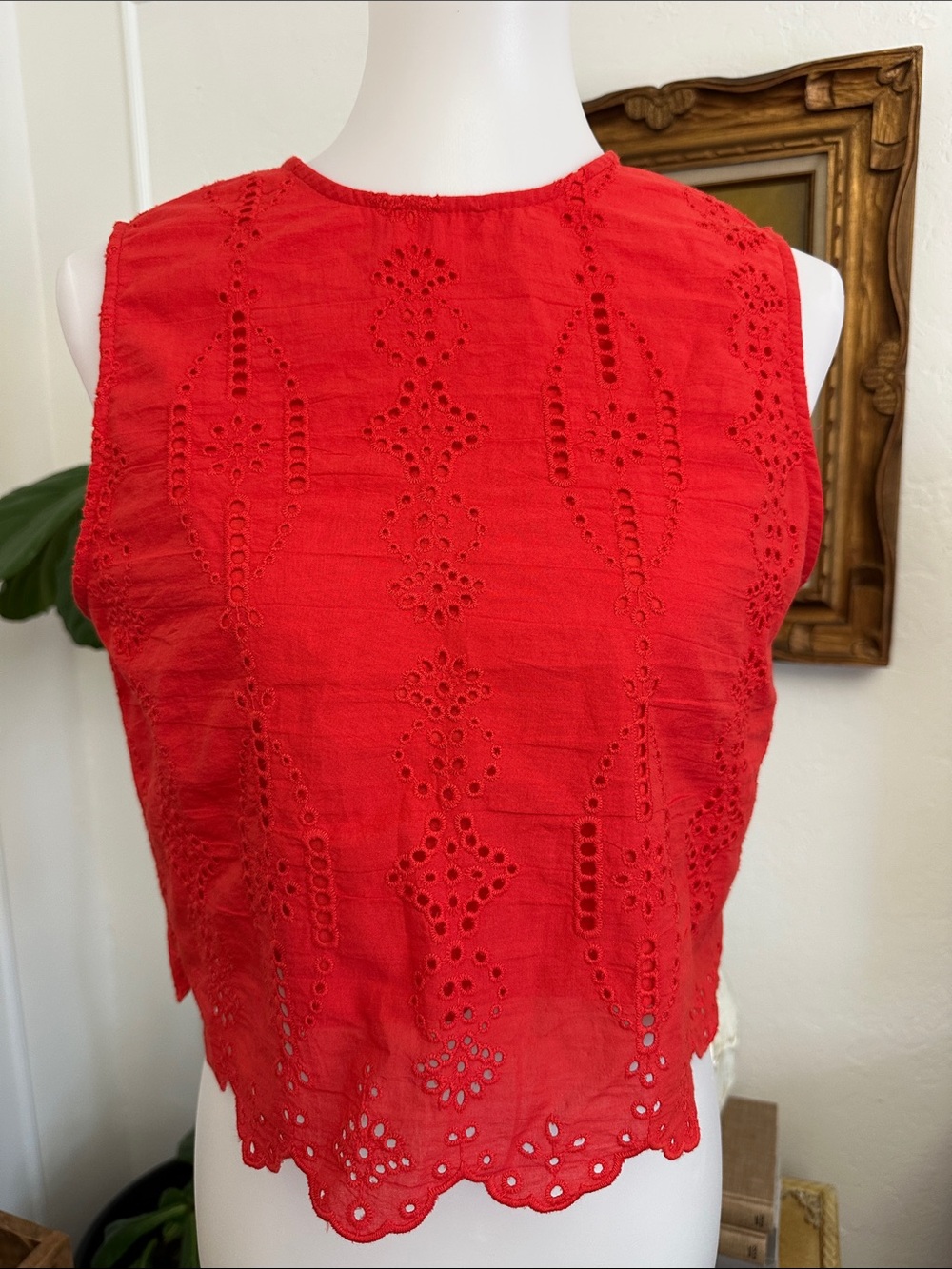 Commense Red Eyelet Sleeveless Crop Top
